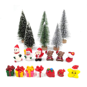 Emien 19 Pieces Christmas Miniature Ornament Kits Set For Diy Fairy Garden Dollhouse Decoration,Santa,Christmas Trees,Small Bear,Snowman, Red Socks,Gift Bags,Star For Children