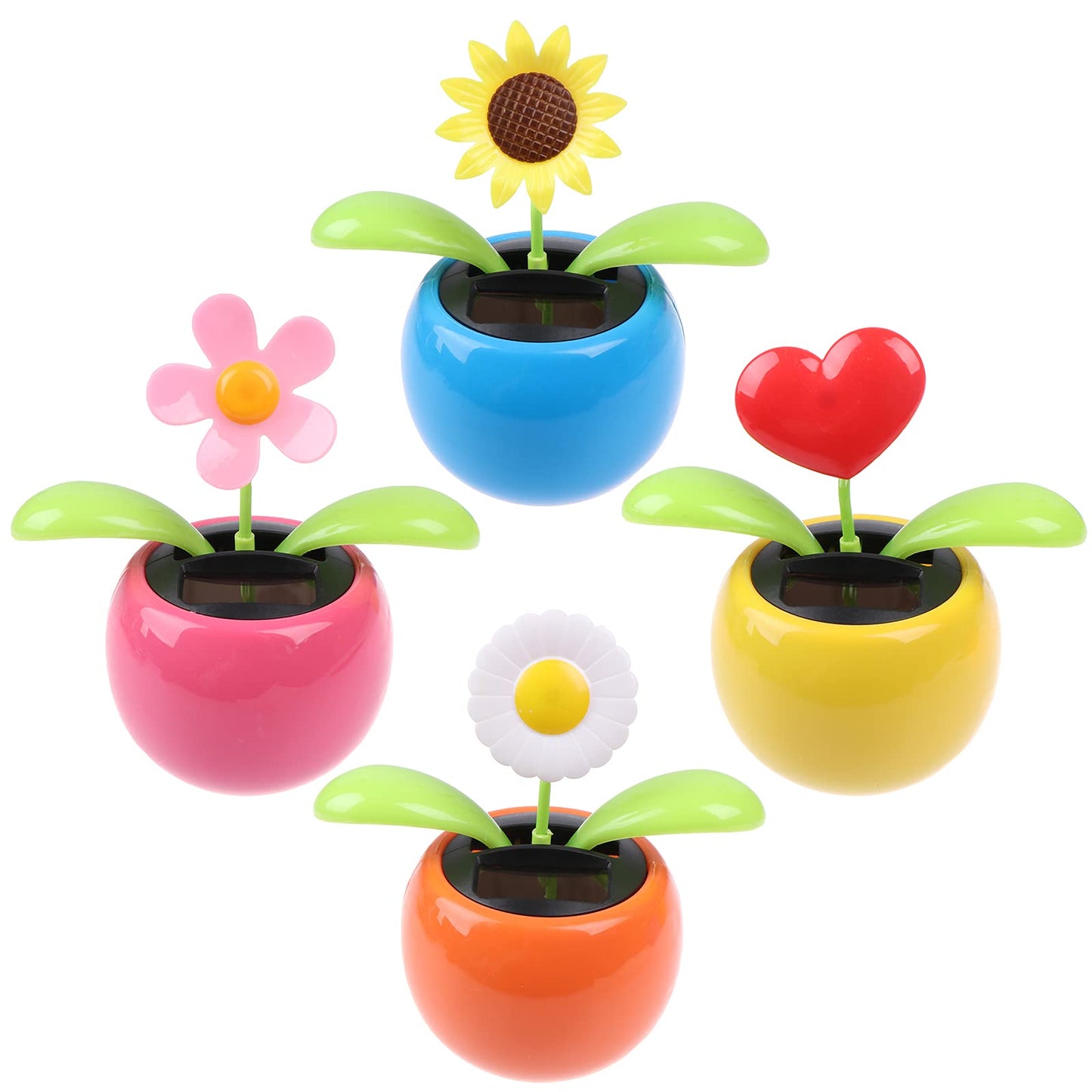 4 Solar Dancing Butterfly Toy Solar Powered Dancing Sun Flower In Colorful Pots Swinging Heart Flip Flap Animated Bobblehead Dan