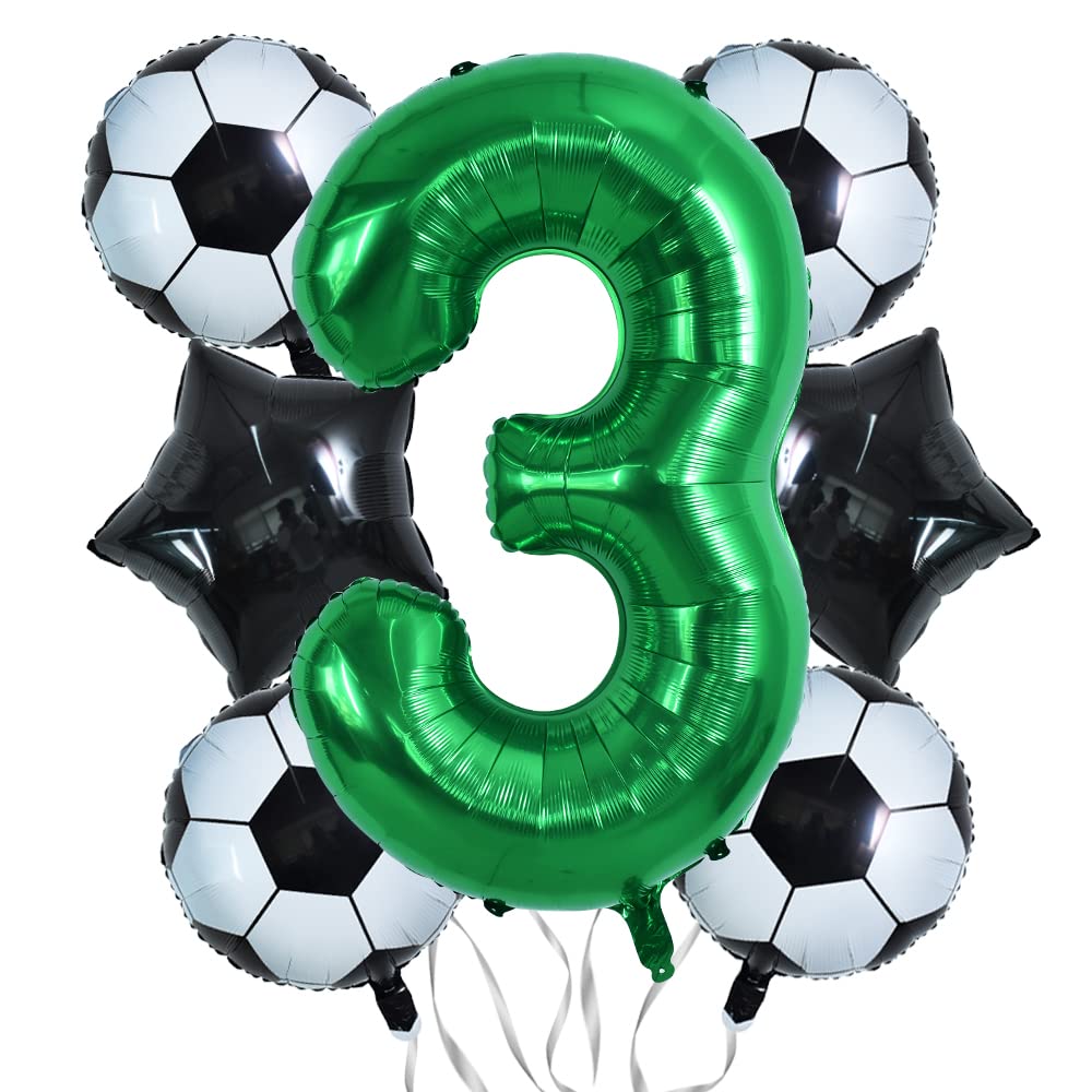 Toniful 32 Inch Soccer Balloons Set 3St Birthday Decoration Green Number 3 Foil Soccer Balloon Black Star Balloons For Children'
