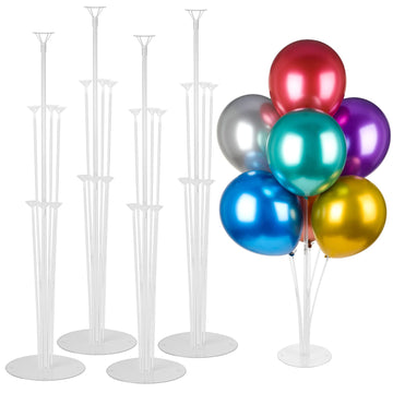 Voircoloria Balloon Stand Kits - 4 Sets with Base for Graduation, Birthday, Baby Shower, Gender Reveal - Red, Blue, Purple, Pink, Green