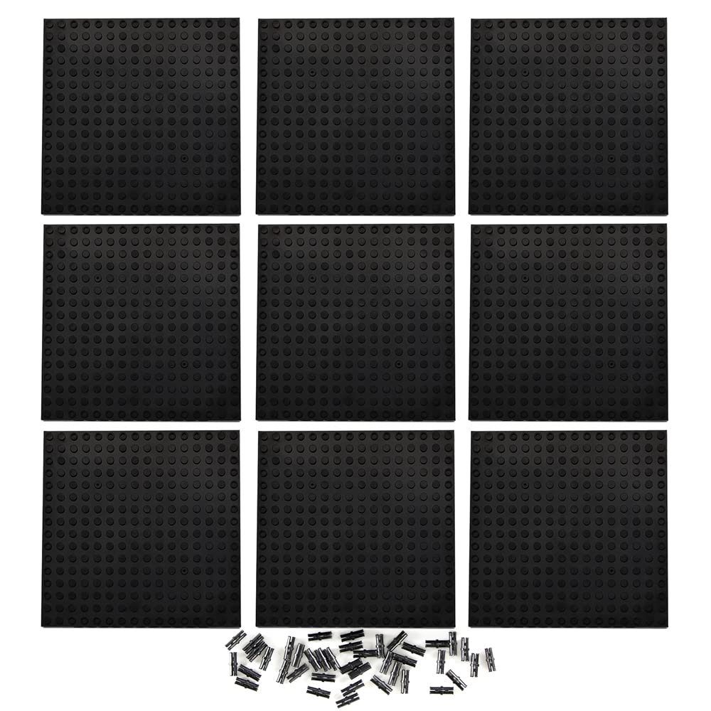 Feleph 9Pcs Brick 16X16 Black Plate 1/3 With Holes And Pin Pixel Art Painting Classic Blocks Compatible With 65803 3673 Major Base Plates Brands