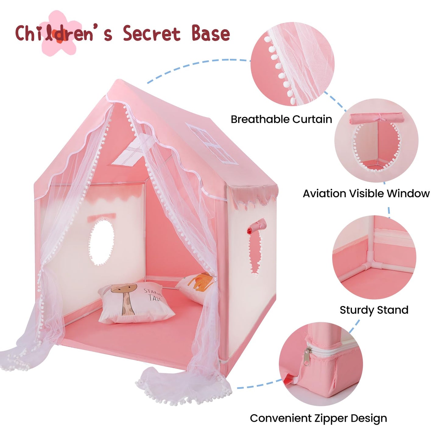 Kids Tent Play Tents For Toddler Children Indoor And Outdoor Large Pink Girls Princess Playhouse Castle With Windows Kids Room F