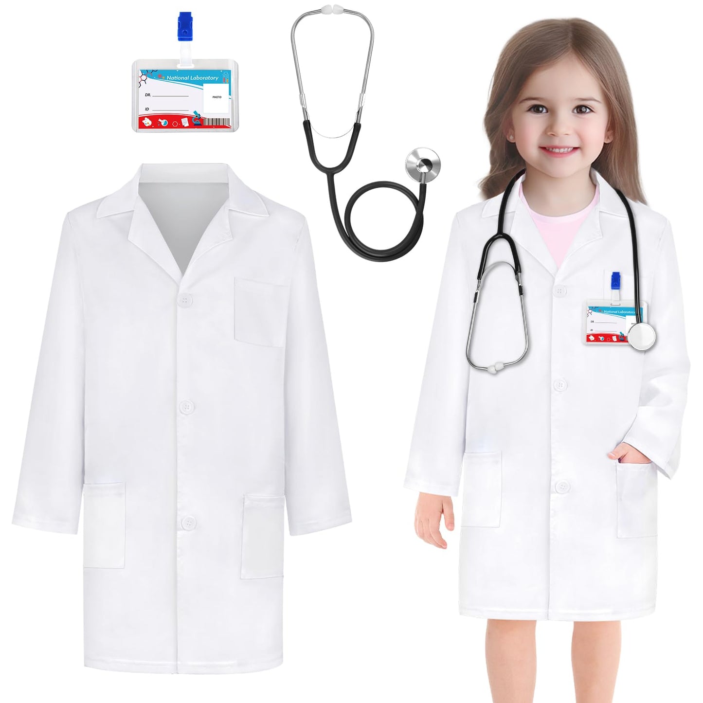 Giftinbox Doctor Costume For Kids Doctor Lab Coat For Kids Real Stethoscope, Halloween Doctor Lab Costumes For Kids Age 3-12