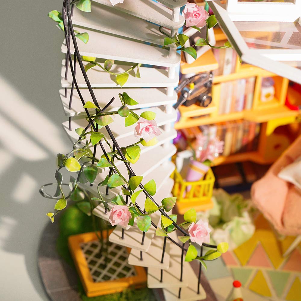 Robotime Diy Miniature Dollhouse Kit - 1:24 Scale Miniature House Kit With Led Light - Tiny House Kit With Furniture Best Birthday For Women And Men