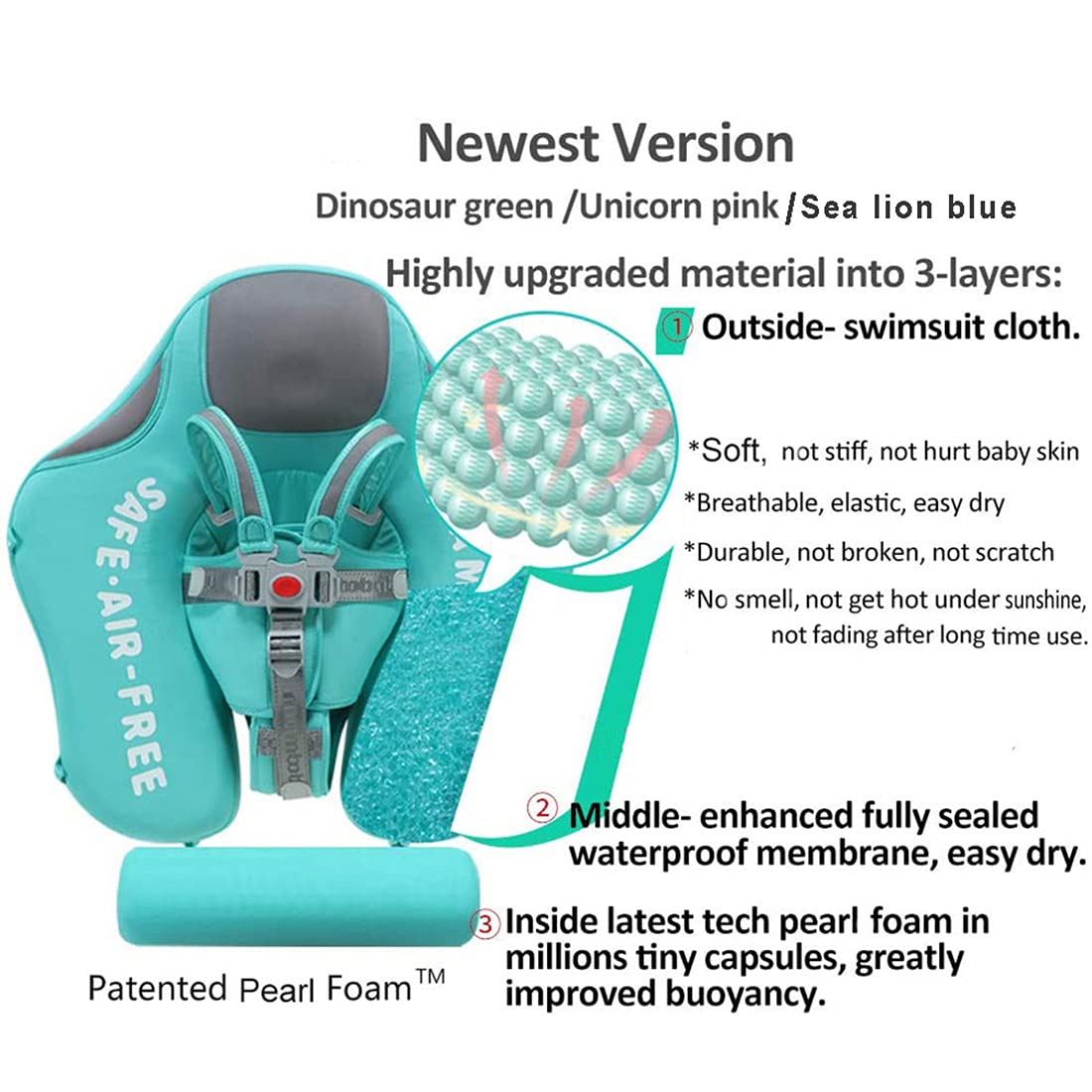 Cloth Newest Add Tail Avoid Flip Over Mambobaby Non Inflatable Baby Swim Float With Canopy Upf 50+ Vest Air Free Water Smart Swim Trainer Solid Infant Pool Waist Ring