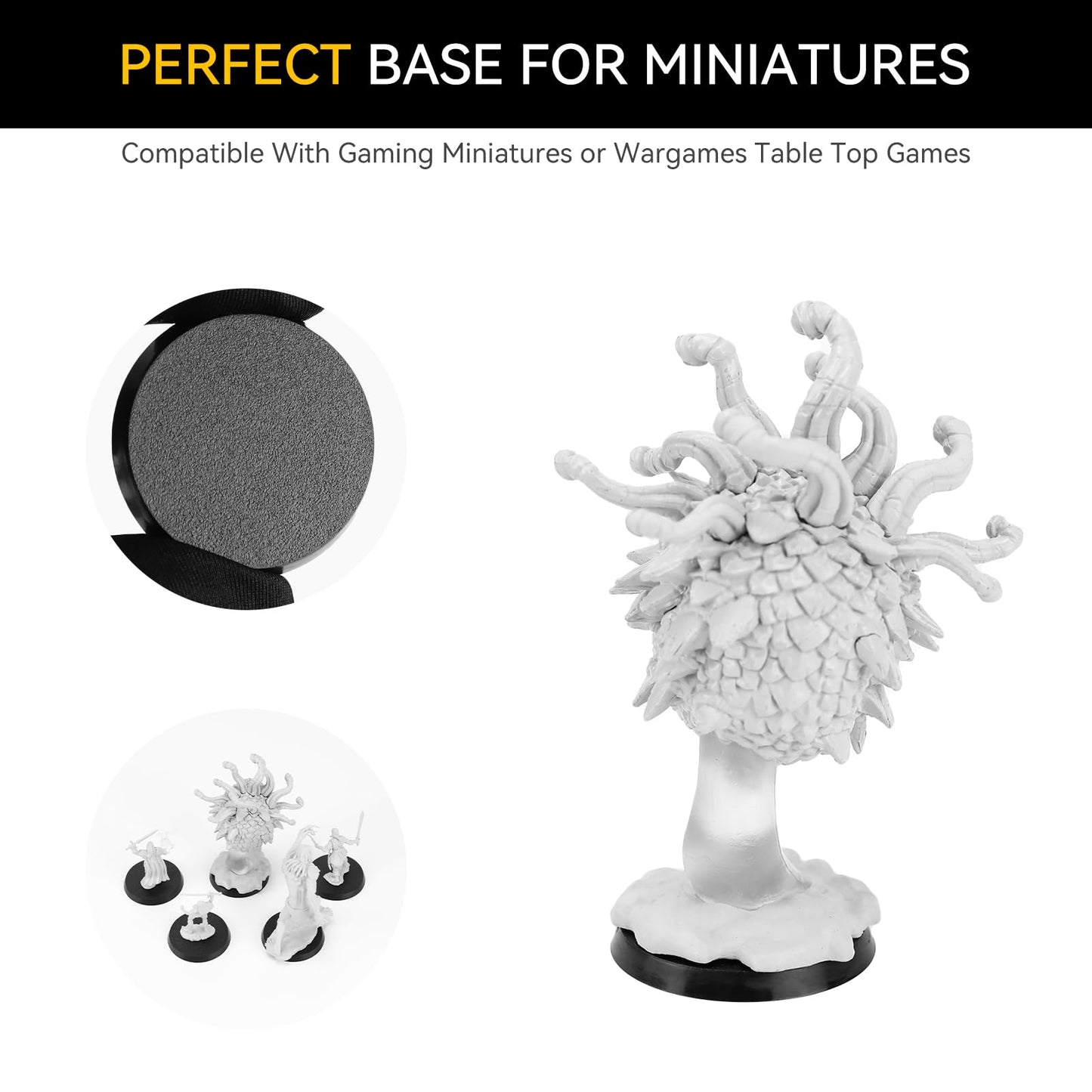 100Pcs 40Mm/1.57Inch Textured Plastic Black Round Miniature Bases, Model Base For Gaming Miniatures Or Wargames Table Top Games