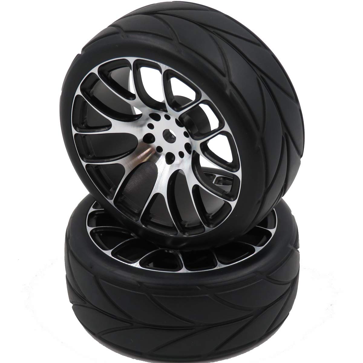 hobbysoul 4pcs New RC 1/10 On Road Tires Soft & Alloy Aluminum Rims Hex 12mm