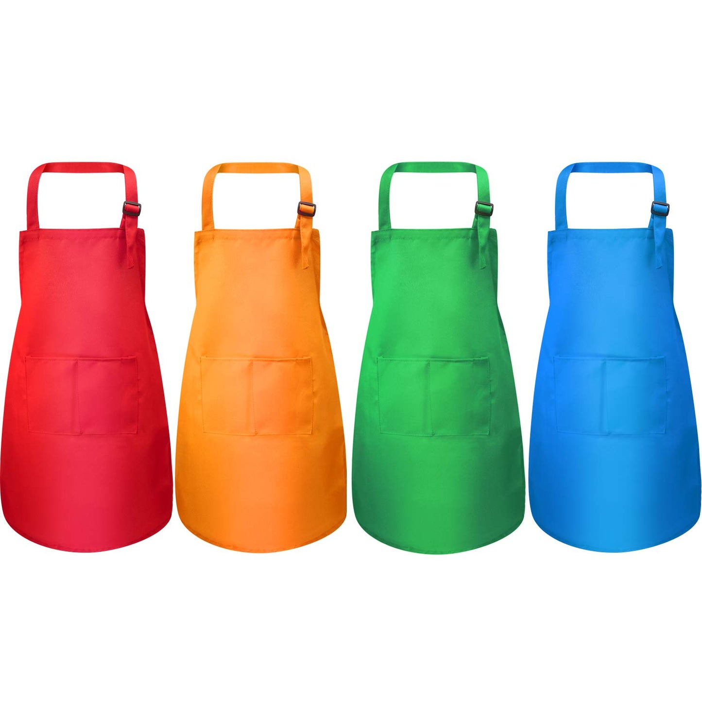 Yaomiao 4 Pieces Kids Apron With Pocket Children Adjustable Chef Apron For Cooking Baking Painting (Green, Orange, Red, Blue,S For 2-6 Age)