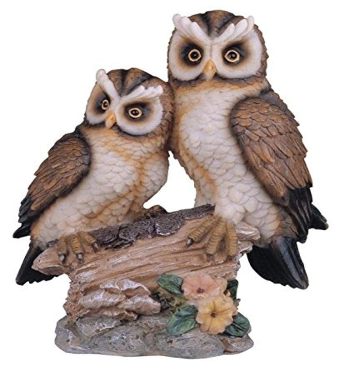 Stealstreet Polyresin Tan And Brown Owls Perched On Tree Log Figurine, 6.5'