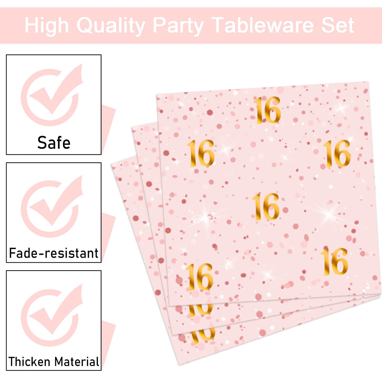 96 Pcs Rose Gold Sweet 16 Birthday Party Plates And Napkins Party Supplies Sixteen Birthday Party Tableware Set 16Th Party Decor