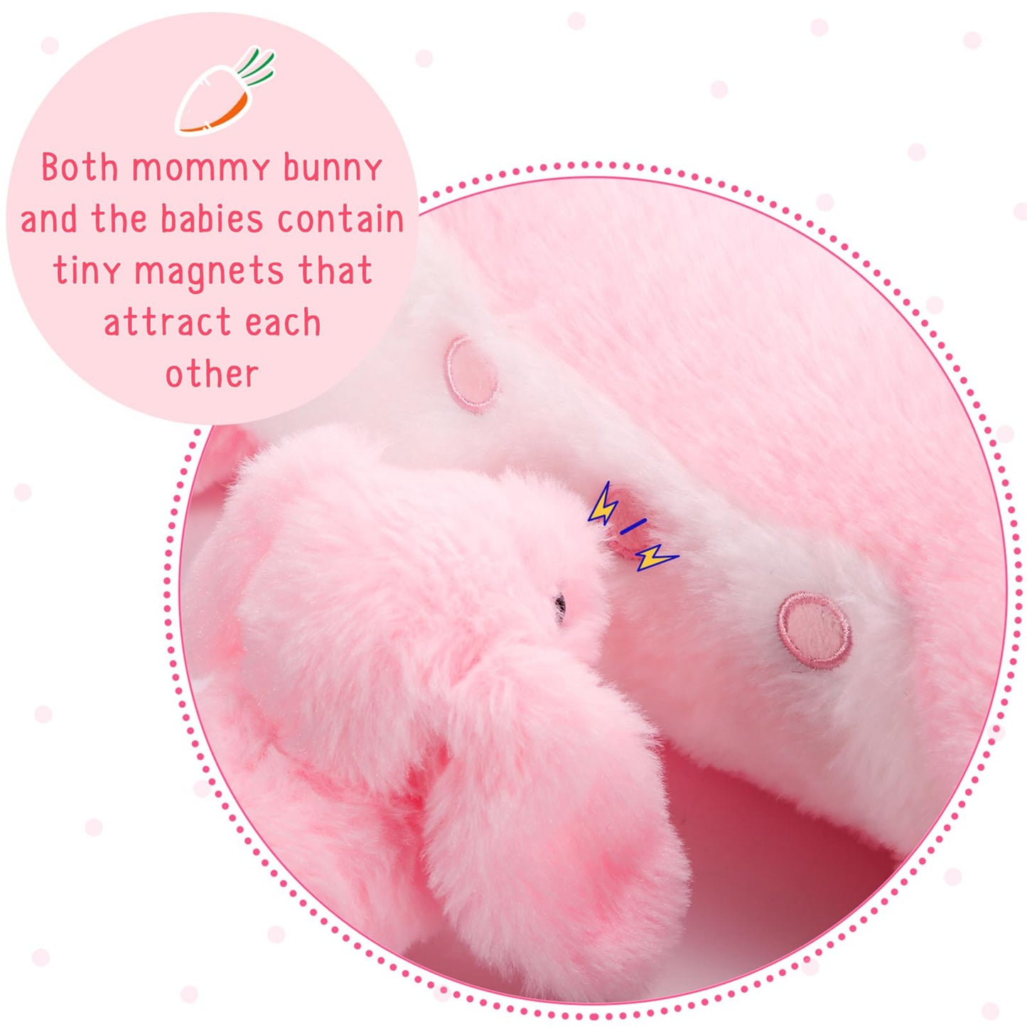 Libima 5 Pcs Nursing Bunny Plush Toys Pink 15 Inch Soft Mommy Stuffed Animals With 4 Magnetic Cuddly Baby Rabbits Stuffed Bunny