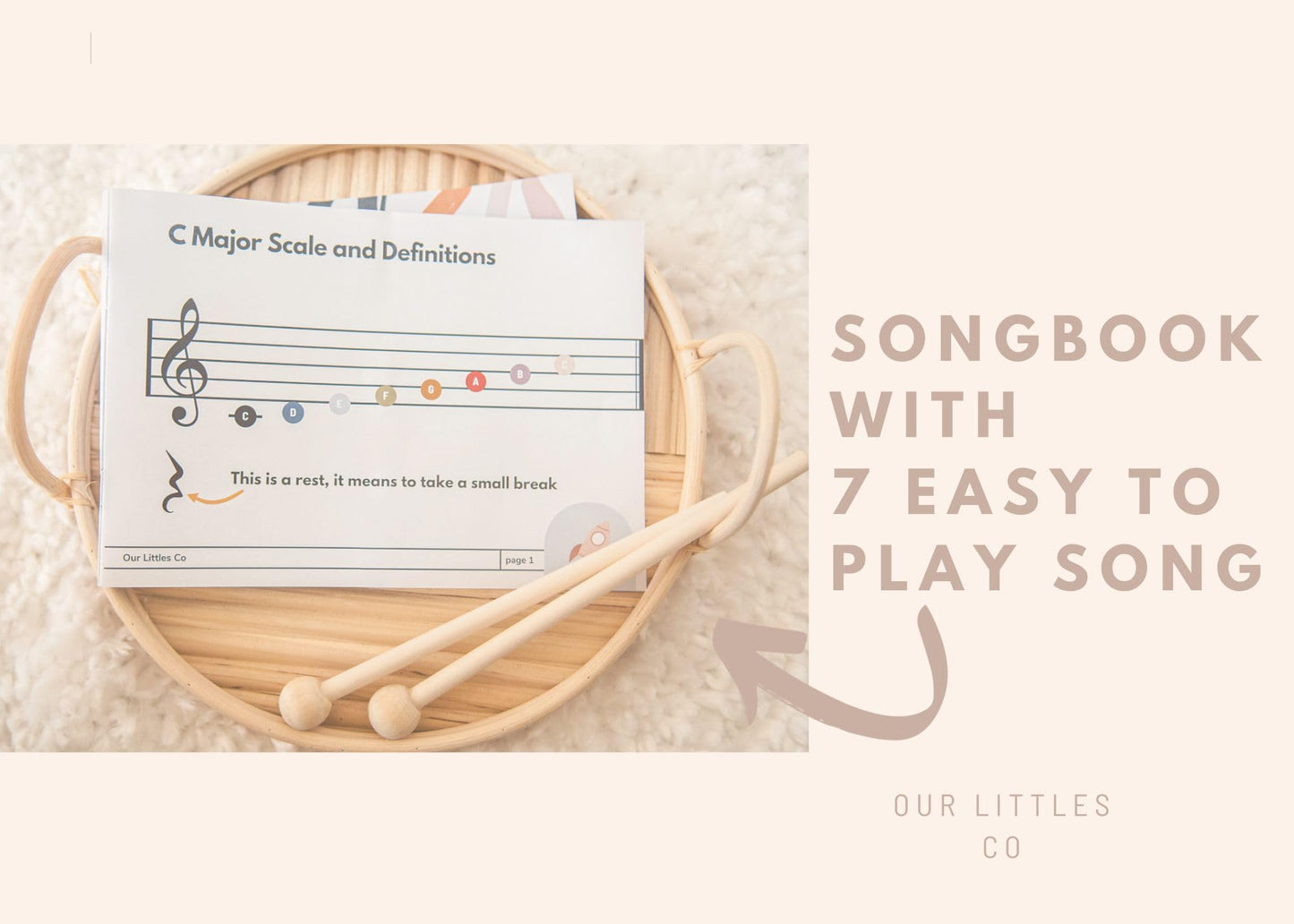 Our Littles Co Neutral Xylophone Instrument | Montessori Musical Toy For Toddlers & Kids Song Book | Educational Developmental S