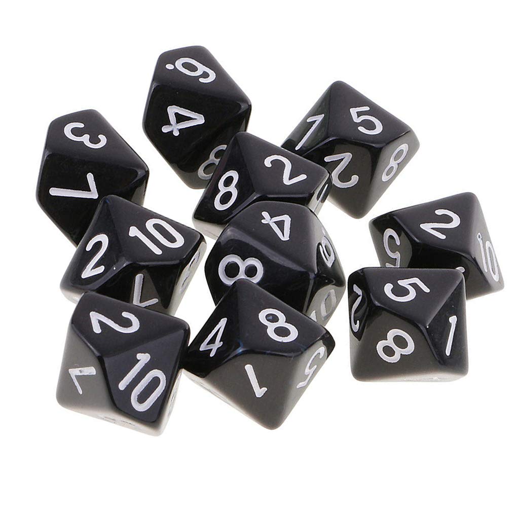 Yiotfandoll 10PCS Polyhedral D10 Dice Acrylic 10 Sided Game Dice for RPG MTG DND Dice Table Games (Black)