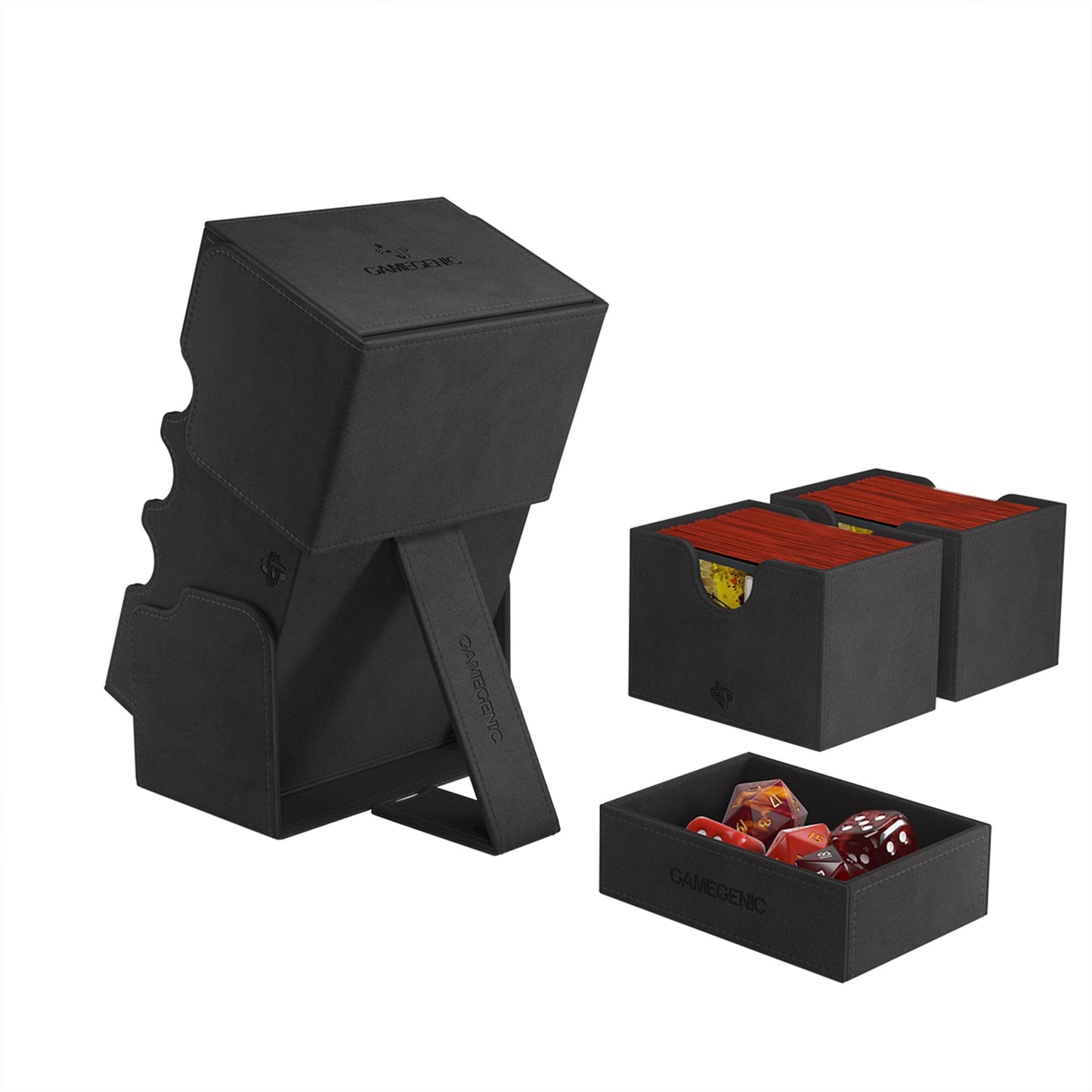 Gamegenic Stronghold 200+ Xl Convertible Deck Box | Double-Sleeved Card Storage | Card Game Protector With Accessories Drawer | Nexofyber Surface | Holds Up To 200 Cards | Black Color | Made