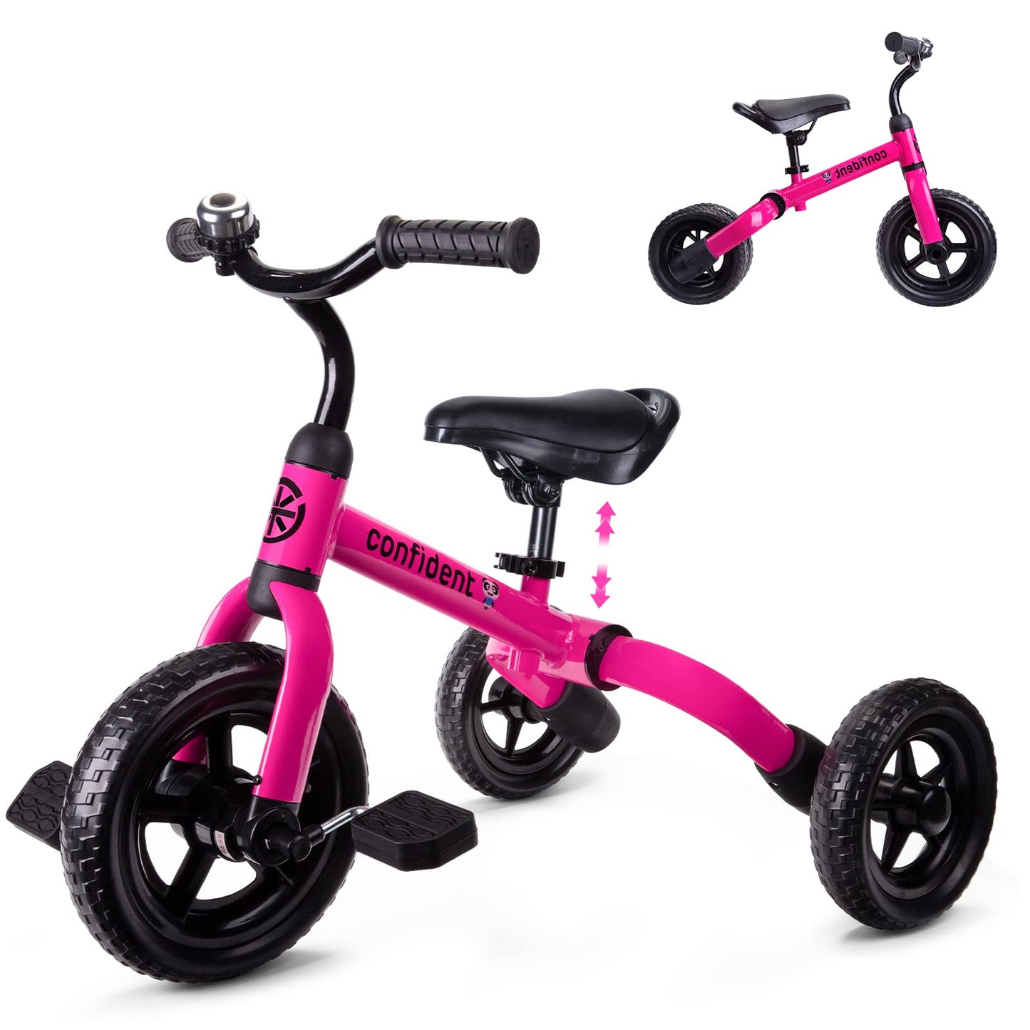 YGJT 3 in 1 Tricycle for Toddlers Age 2-5 Years Old, Folding Kids Balance Bike with Adjustable Seat and Removable Pedal, Toddler