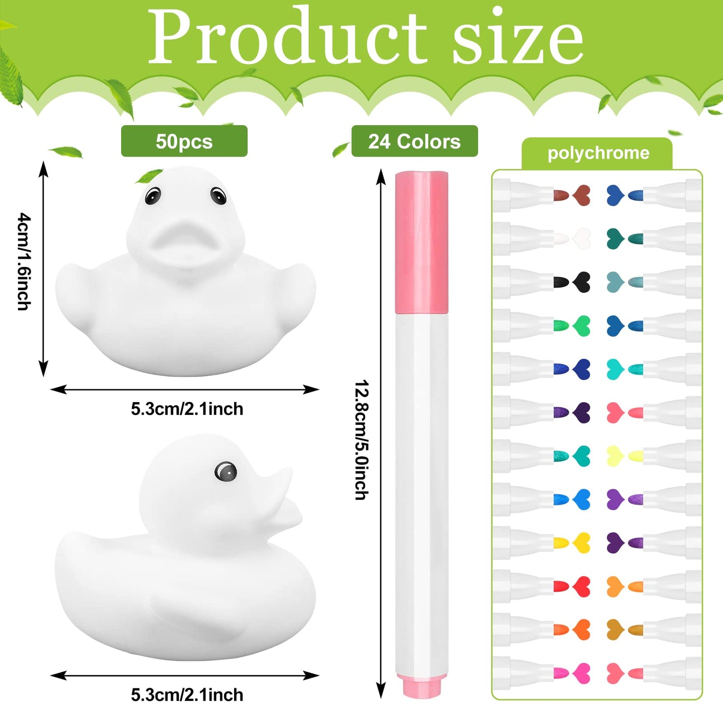 50 Pcs 2 Inch White Blank Rubber Ducks In Bulk Valentines Day Gifts For Kids Ducks With Pens Of 24 Colors Float Squeak Funny Rubber Duck Bath Shower Toy Birthday Gift Activities Themed Party Favor