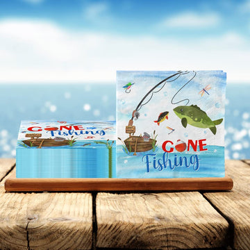 Gone Fishing Napkin 40Pcs-Fishing Party Supplies Decoration Little Fisherman Themed Disposable Folded Birthday Summer Beach Part