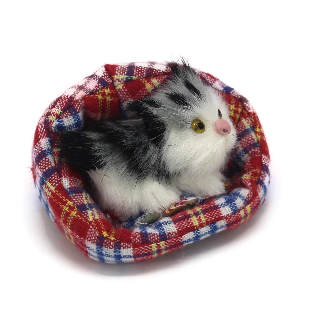 Coolayoung 4Pcs Sleeping Cat In Cattery Doll Toy, Mini Kitten On Pet Pad Decor For Office Desk Hand Toy Gift For Kids Boys Girls