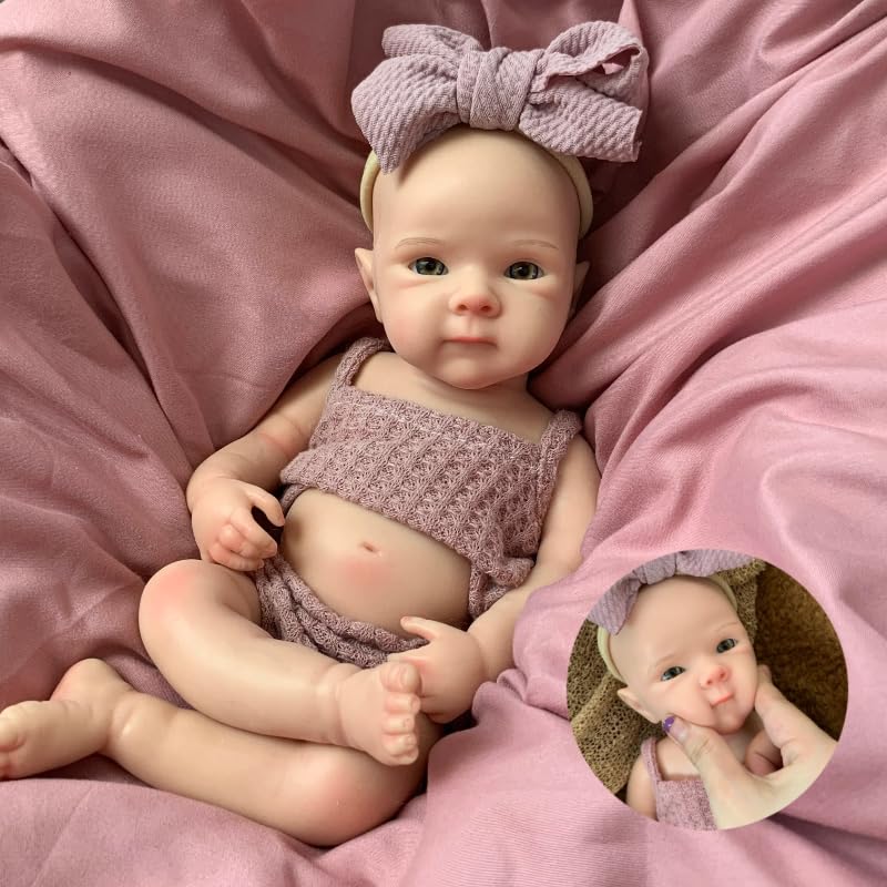 Yokyyi Reborn Baby Doll - 13 Inch Bettie Anatomically Correct Realistic Soft Silicone Doll with Dark Pink Bow Dress