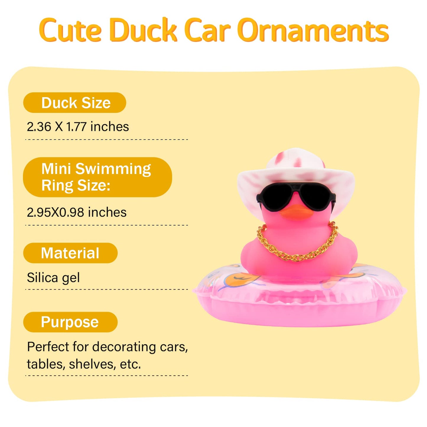 Wonuu Car Accessories Rubber Ducks Dashboard Decorations Rubber Duck Pink Accessories Dashboard Duck Car Decorations Car Ducks For Dashboard Car Duck Car Dashboard Decorations, Bg-Pink-Cowboywhitepink