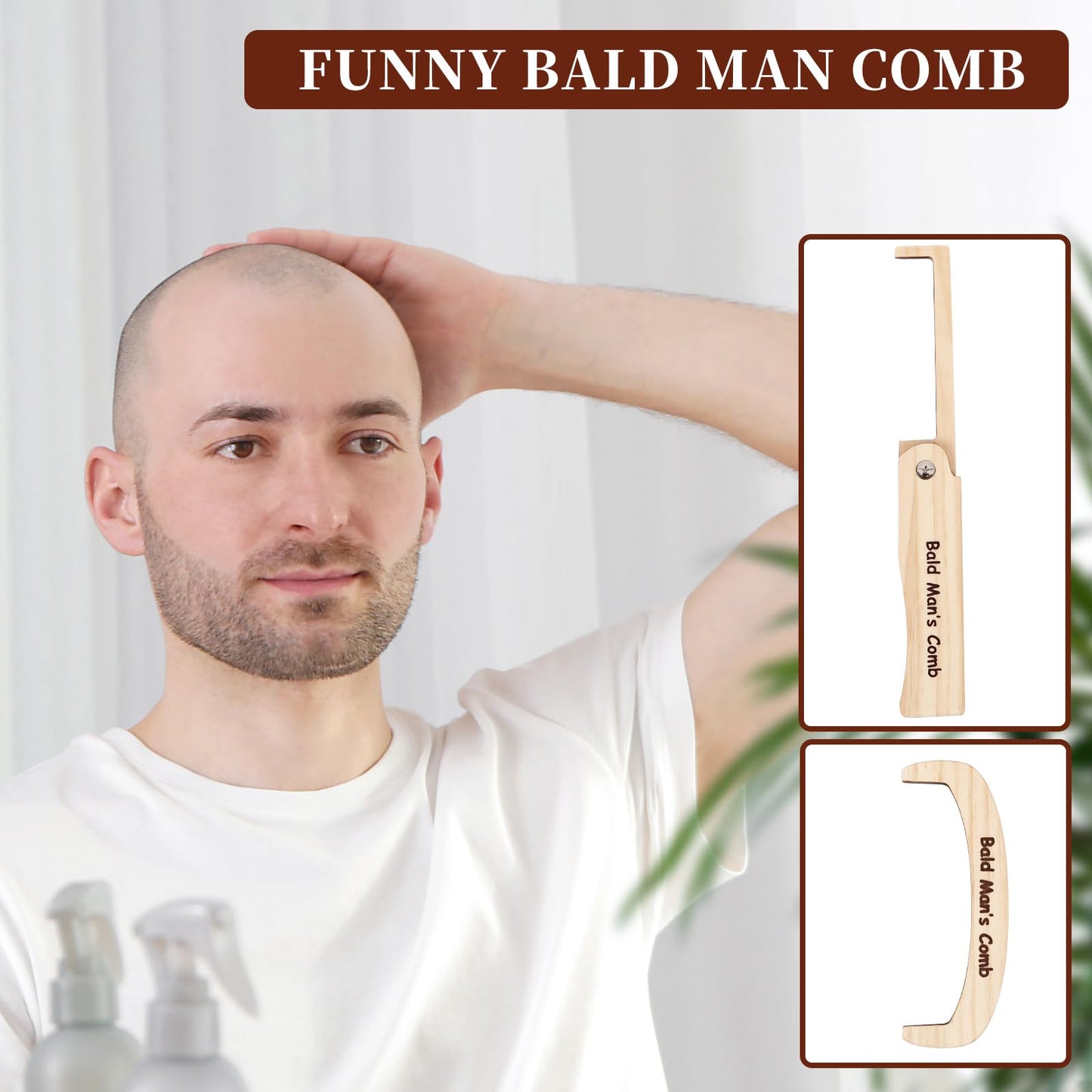 JULEASEL 2PCS Funny Bald Man Comb - Wood Gag Gift for Hair Loss, Model 546-9217-G11, Ideal for Birthdays & Over The Hill Parties