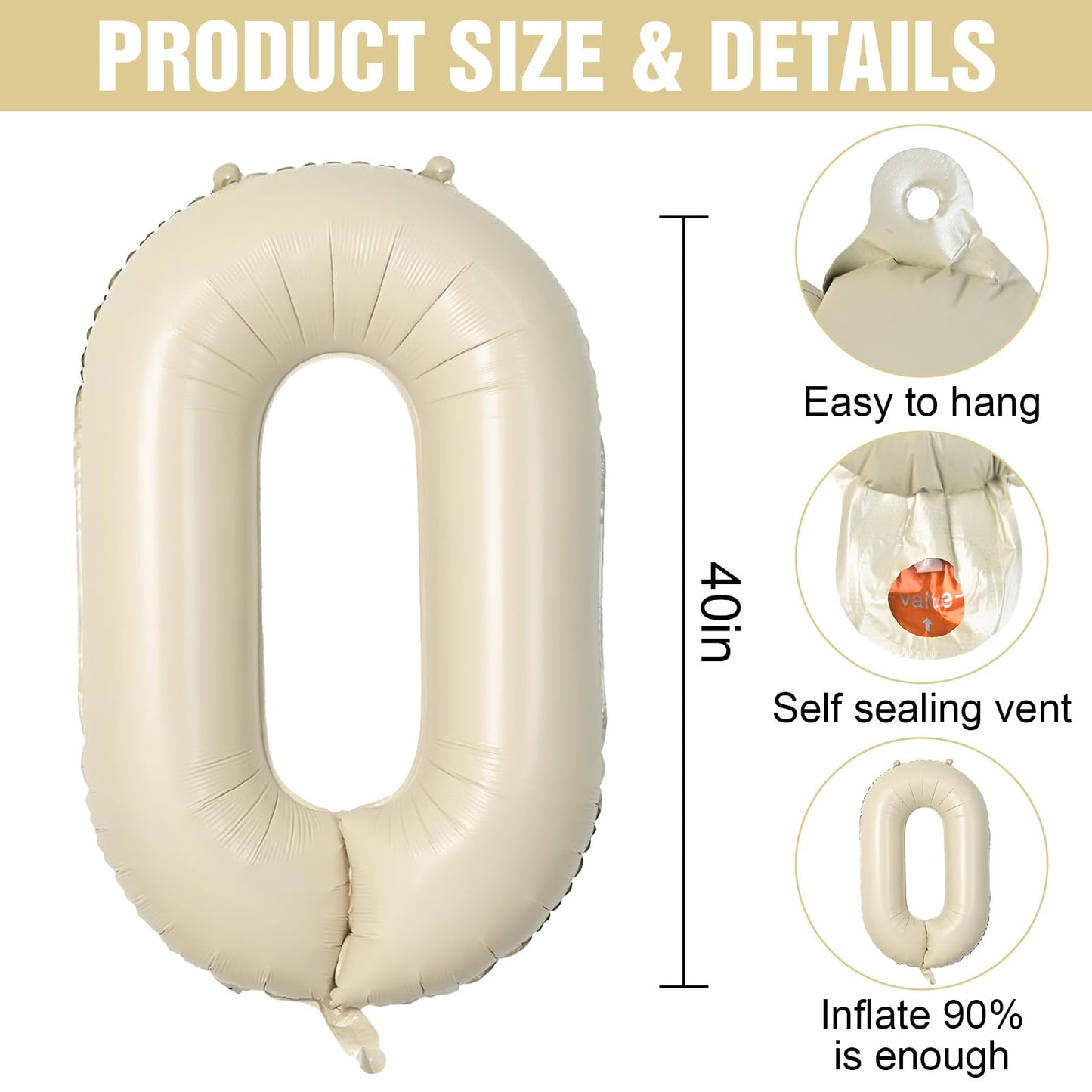 Letter Balloons Beige,40 Inch Letter O Balloons,A-Z Alphabet Name Foil Balloons,Big Single Cream Aluminum O Word Balloons Helium