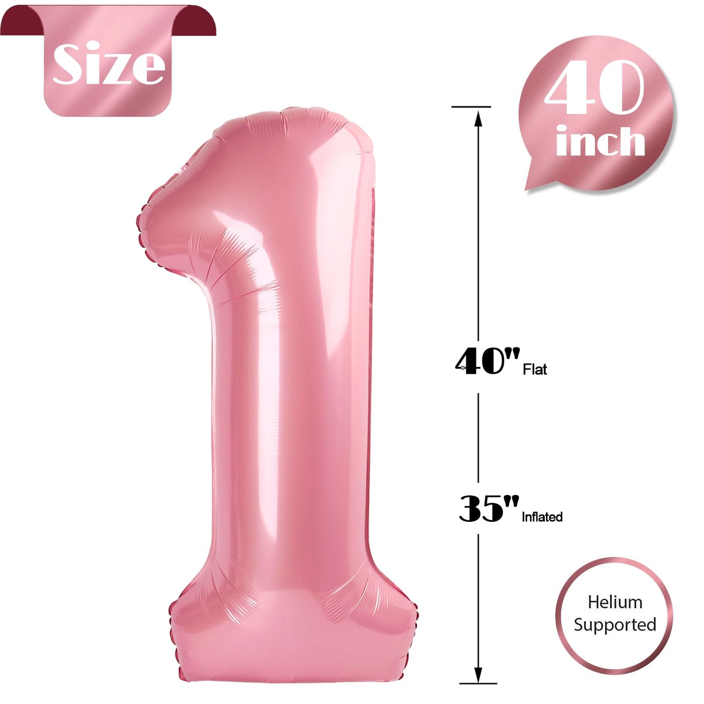 40 Inch Pearlescent Pink 1 Balloon For First Birthday, 1St Number Balloons Birthday Decorations For Girl Kids Toddler Baby, One