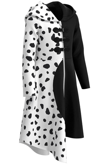 Pexlaxy Kids Girls Cruella Deville Costume 2021 Halloween Cosplay Coat Cloak For Child,Xlarge