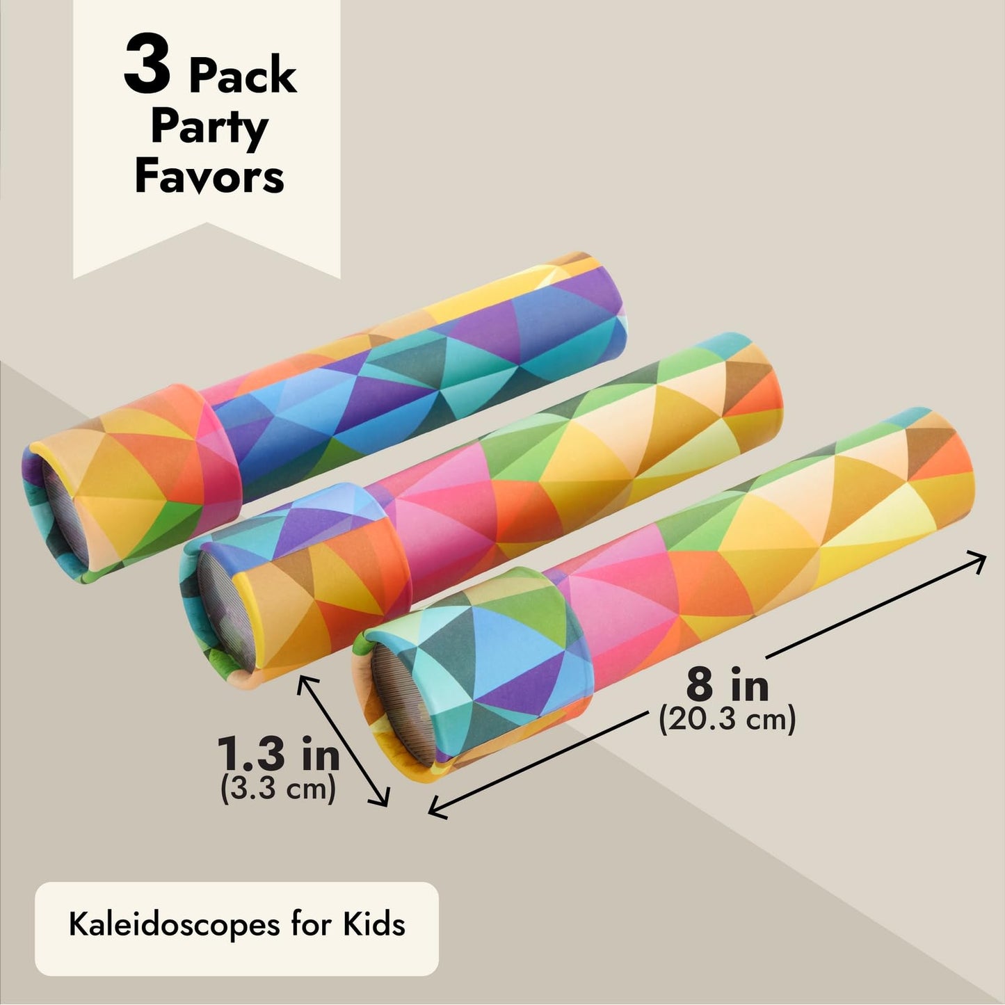 Blue Panda 3 Pack Prism Kaleidoscopes For Kids 8 Inches - Birthday Party Favors, Vintage-Style Educational Retro Toys (Geometric Pattern)