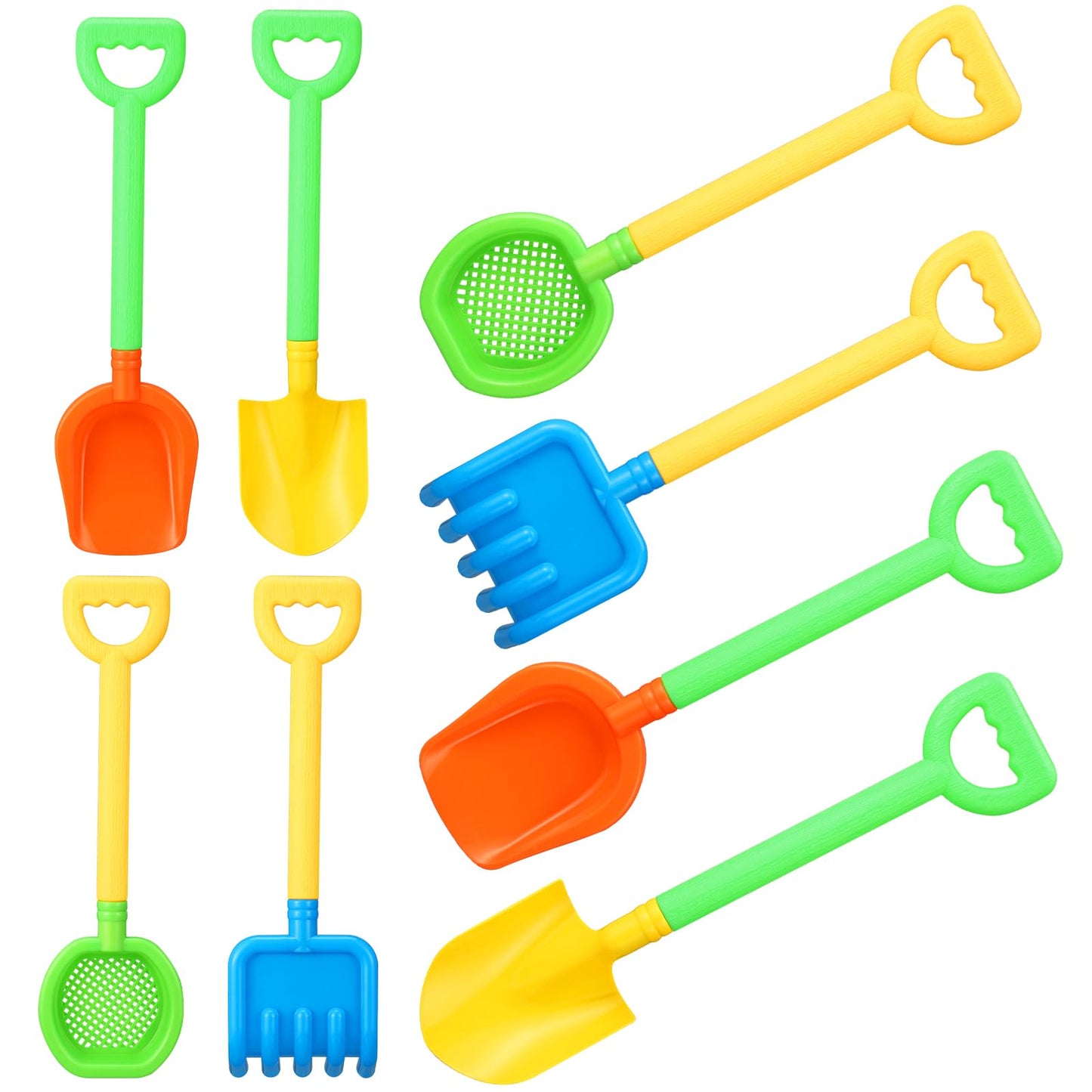 Skylety 8 Pieces Kids Beach Sand Shovels Colorful Plastic Rake Beach Sand Sifter Toy Shovel For Teens Garden Snow Beach Toys(Cut