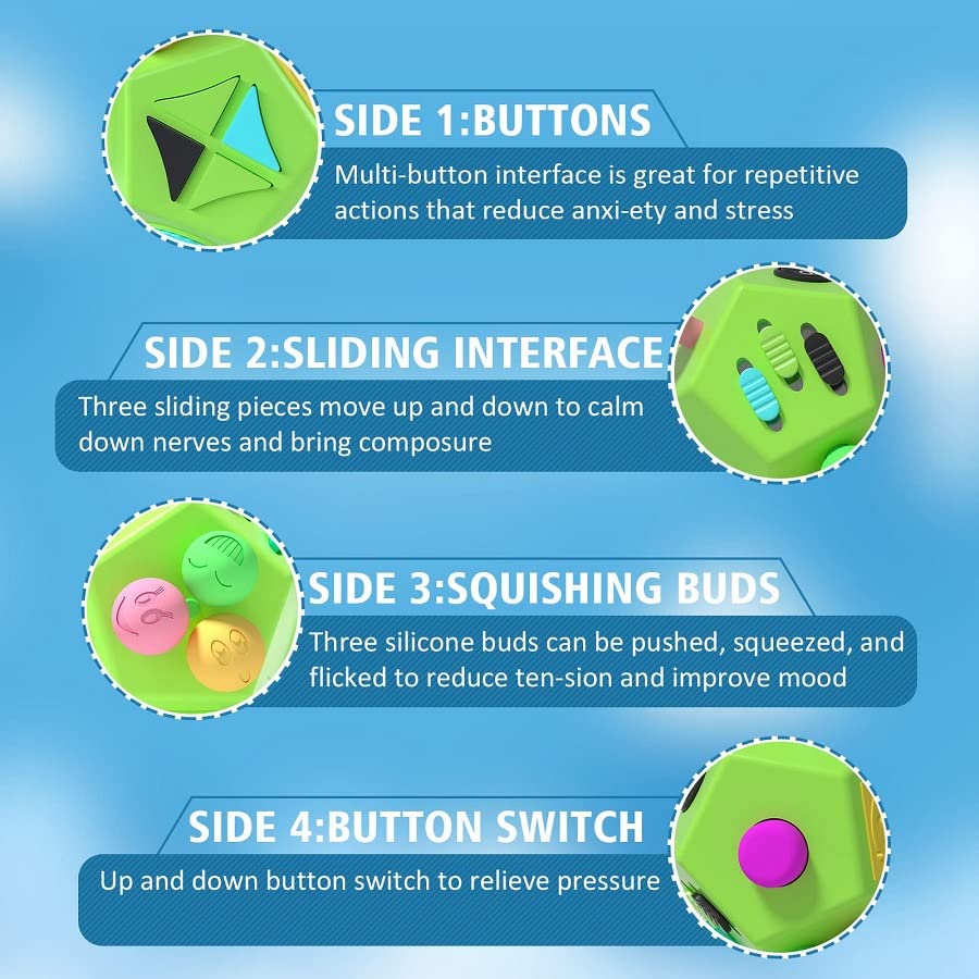 Fidget Dodecagon –12-Side Fidget Toys Cube Relieves Stress And Anxiety Anti Depression Cube For Children And Adults Easter Basket Stuffers Gift Idea (B1 Green)