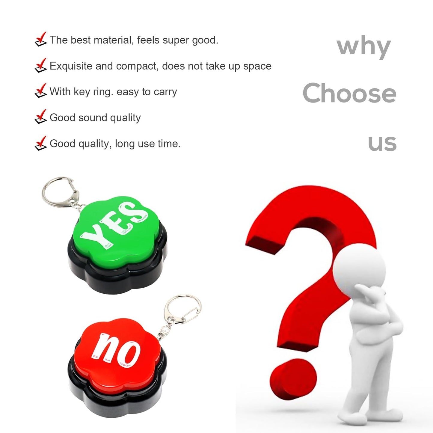 Portable Keychain Yes & No Buzzer Buttons With Sound, Answer Buzzers Set Of 2, Buzzers For Game Show