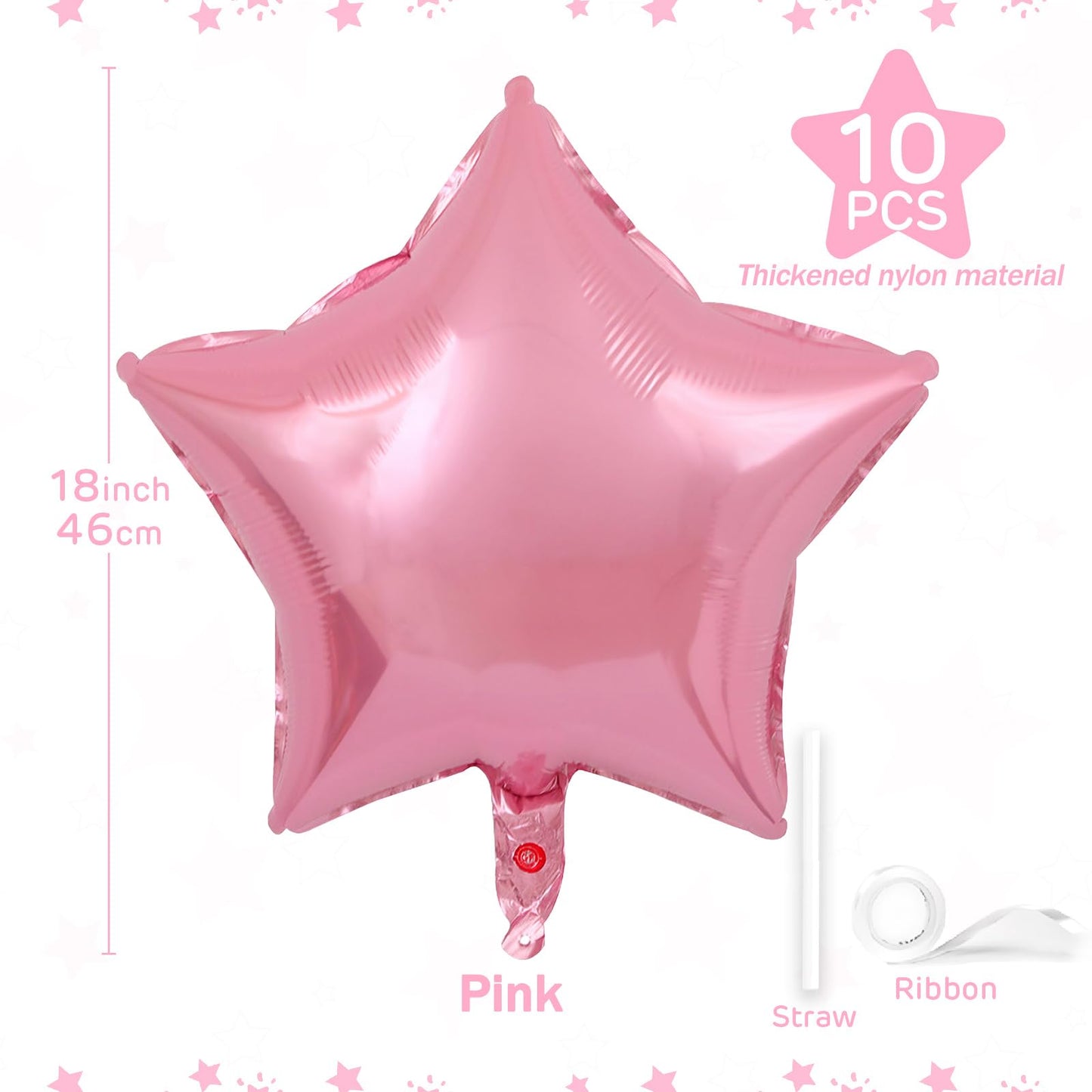 Pink Star Balloons 18 Inch, 10 Pcs Candy Pink Star Shaped Mylar Helium Foil Metallic Balloon For Birthday Party Decorations Baby