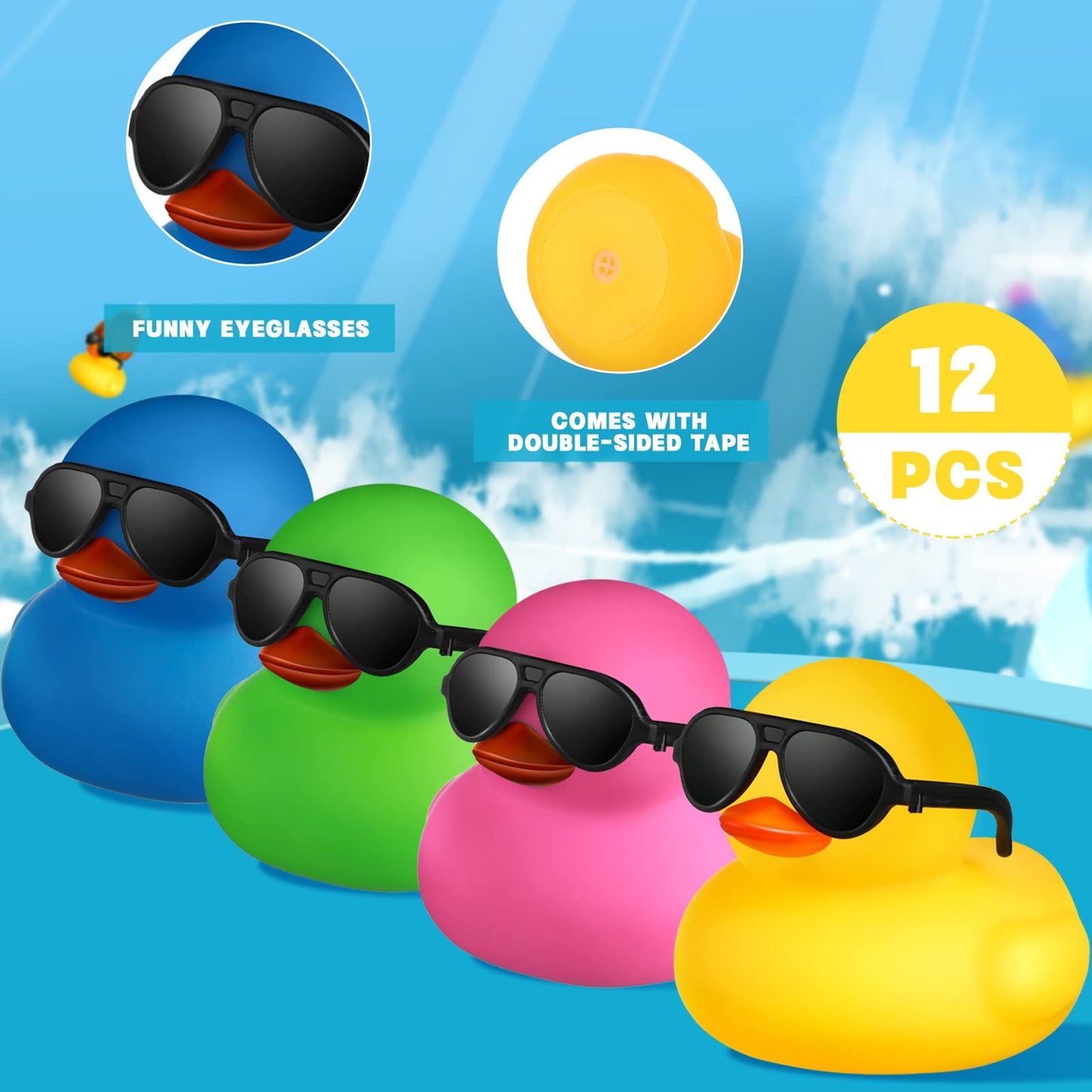 Chivao 12 Pcs Rubber Ducks With 12 Sunglasses/ Hats/ Headwear/ Scarf Small Mini Cruise Rubber Duckies Bathtub Toys In Bulk For V