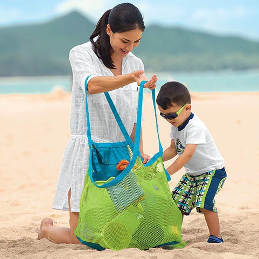 Mesh Beach Sand Toy Bags, Extra Large, Foldable Totes Shell Storage Bag Quick Dry Net Tote for Kids ,Away from Sand Pool Supplie