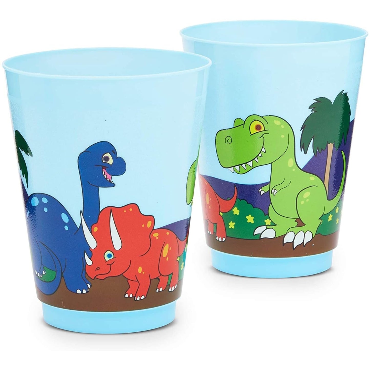 Blue Panda 16 Pack Plastic Dinosaur Cups For Kids, Cartoon Dino Party Favors For Birthday Party Supplies (16 Oz)