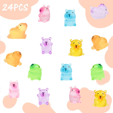 HOMICO Luminous Mini Capybara Figurines - 24 Colorful Resin Decorations for Dollhouses, Dashboards, Fairy Gardens - Green, Purple, Blue, Pink, Yellow, Orange