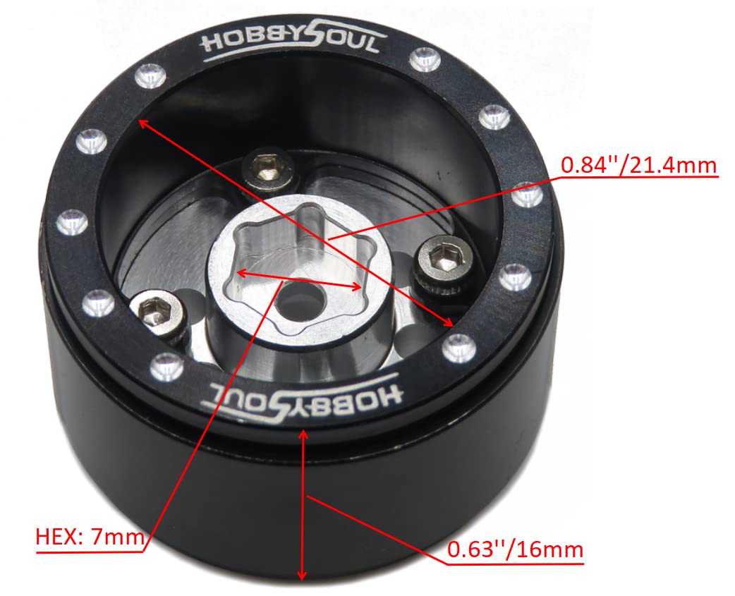 Hobbysoul Adjustable Offset 1.0 Beadlock Wheels Black Silver, Heavy 1.0 Offset Rc Rims Wheels 21G/Rim For 1/18 Traxxas Trx4M Axi