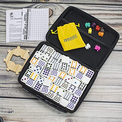 Bucher&Rossini Mexican Train Dominoes Set Double 15, 136 Colored Dot Tiles With Hard Eva Carry Case For Kids & Adults Dominoes Board Game