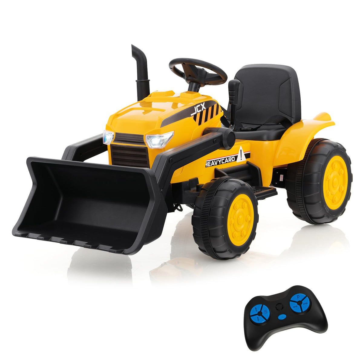 Costzon Ride on Excavator, 12V Kids Excavator Ride on Bulldozer with Remote Control & Adjustable Digger Bucket, LED Headlights,