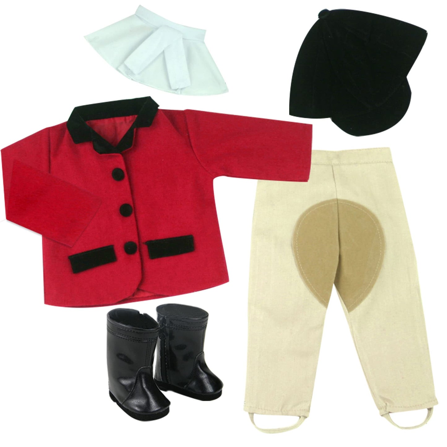 Sophia'S 18' Doll 5 Pc. Equestrian Outfit With Red Riding Jacket, White Dickie Blouse, Tan Jodhpurs Pants, Black Cap And Boots