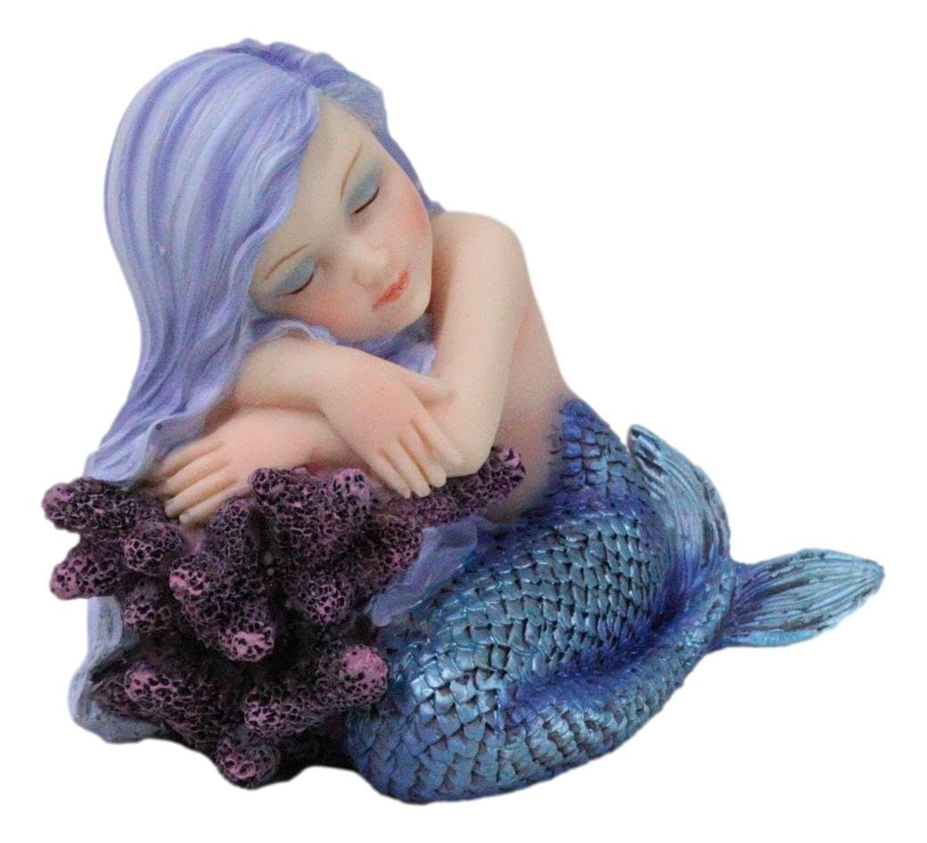 Ebros Under The Sea Blue Child Mermaid Sleeping On Coral Statue Enchansia Mergirl Decorative Figurine
