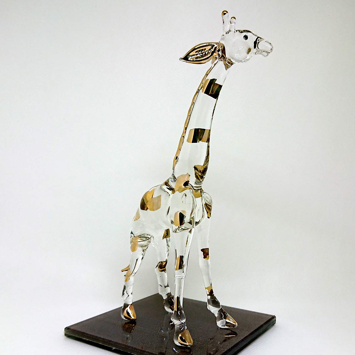 Sansukjai Giraffe Miniature Figurines Animals Hand Painted Blown Glass Art Collectible Gift Decorate (6 Inches Clear Gold)