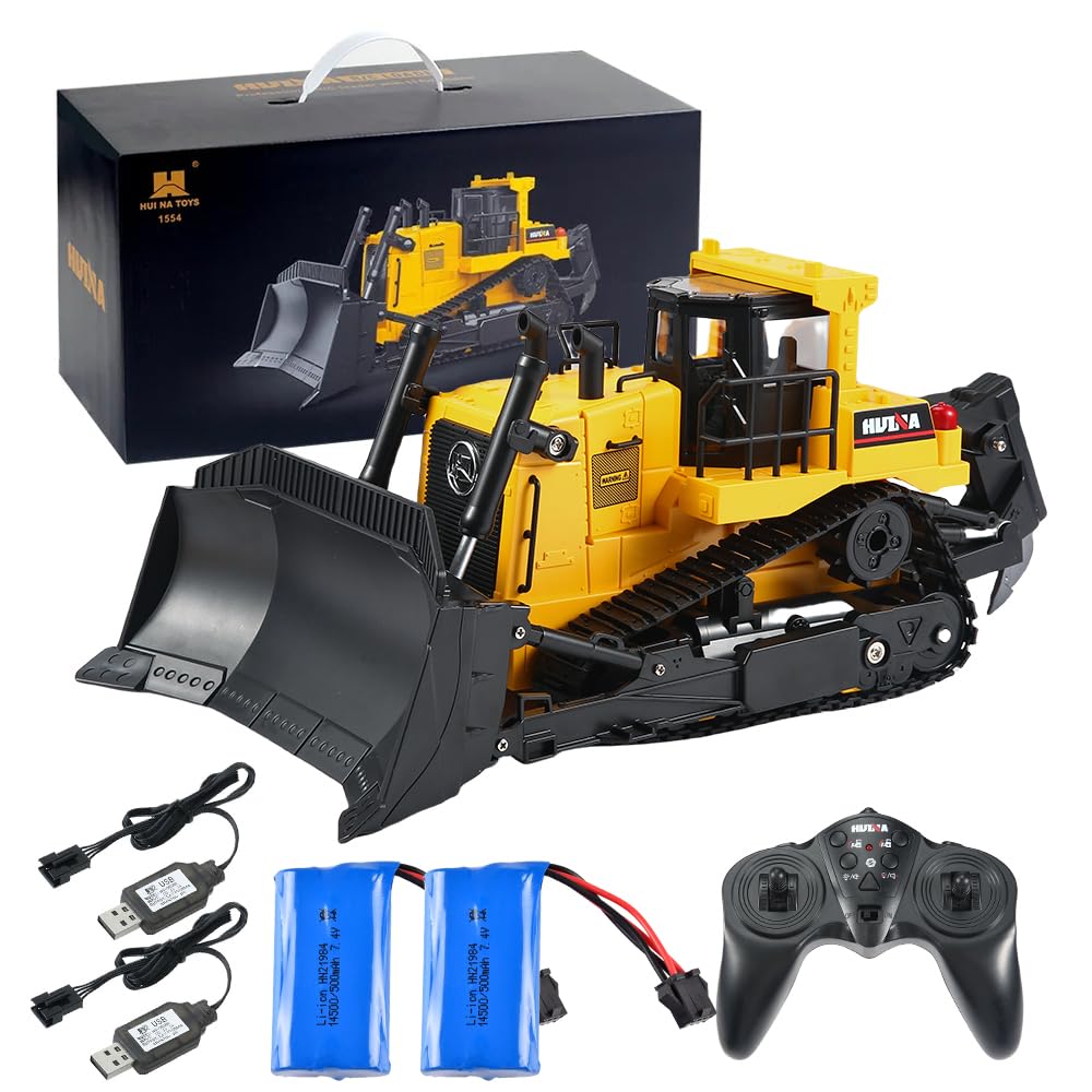 Aoft Technology Remote Control Excavator, Huina 1554, 1/16 Full 11Ch Rc Construction Vehicles, 2.4Ghz Bulldozer Toys, With Light