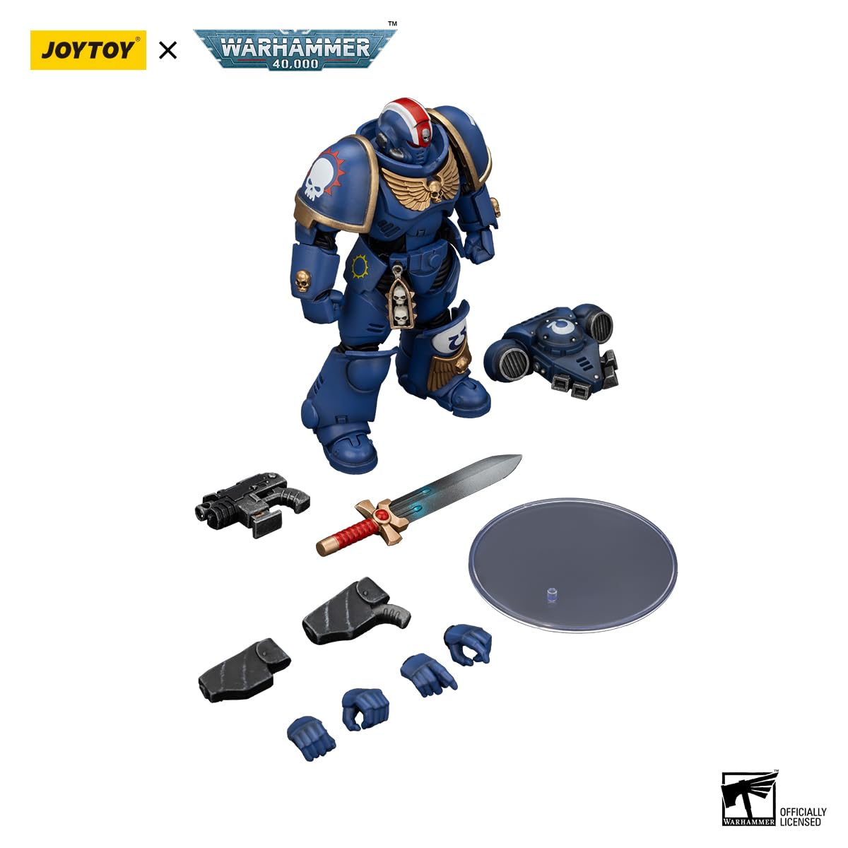 JoyToy Warhammer 40K Ultramarines Heroes of The Chapter Primaris Lieutenant Erastus 1:18 Scale Action Figure Mecha Joy Toy Collection Model 4.76in