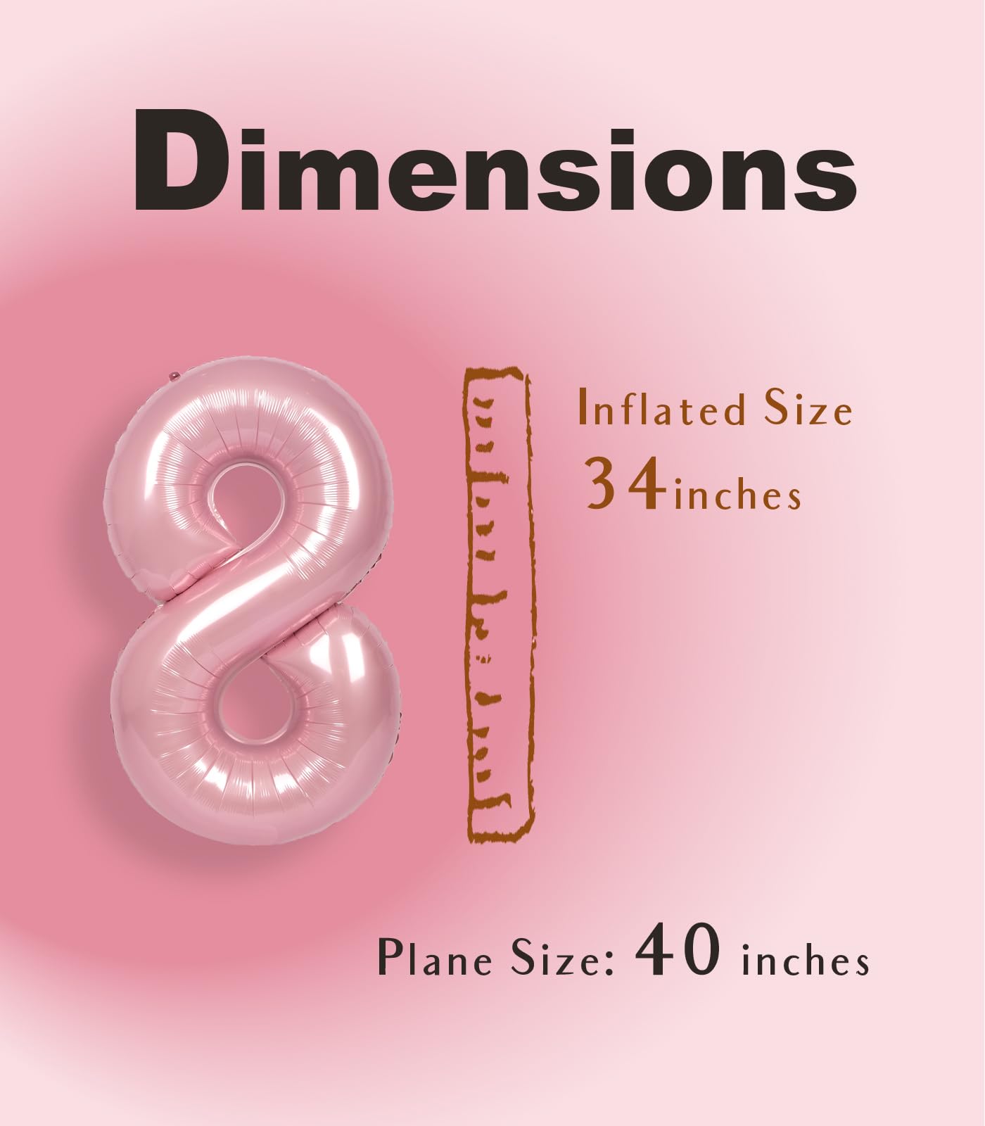 SUWEN 40 Inch Pink Foil Number 8 Balloon, Jumbo Mylar Birthday Party Decoration, Vinyl, 0-9 Happy 8th Anniversary Supplies