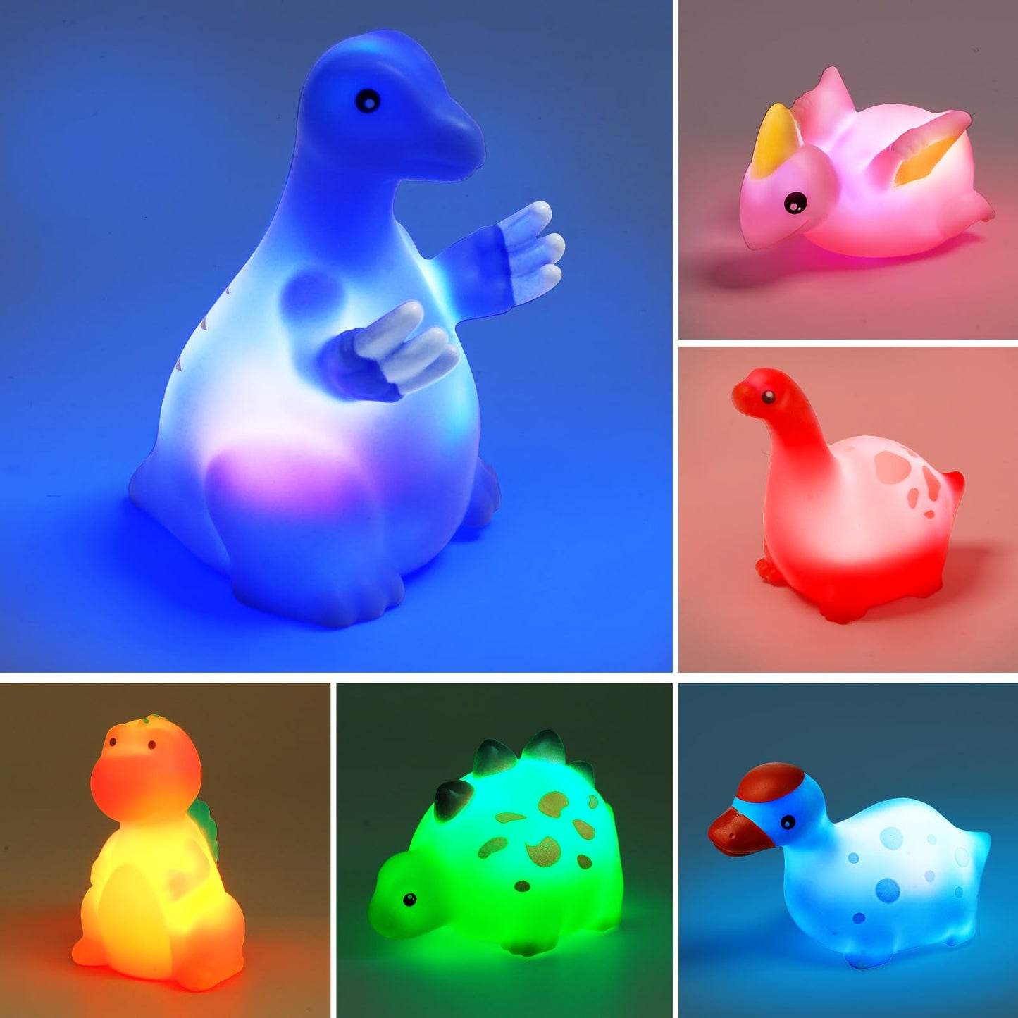Bath Toys For Toddlers 1-3: 6 Packs Light-Up Floating Dinosaur Baby Toddler Bath Toys Set For Boys Kids Easter Christmas Birthday Gifts - Water Bathtub Shower Pool Bath Toy For Children Preschool