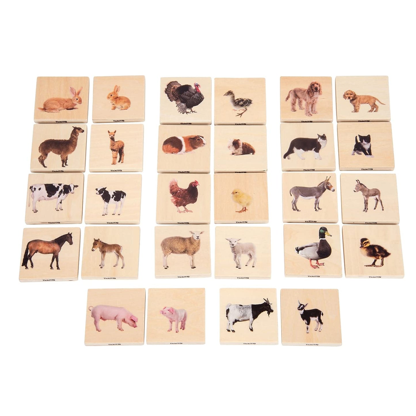 Tickit - 73406 Domestic Animal Family Match - Set Of 28 - Real Pictures - Animal Memory Game With Parents And Babies - Animal Ma