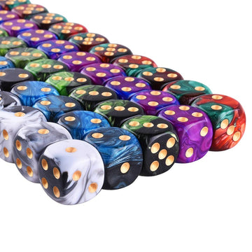 AUSTOR 50 Pieces 6 Sided Game Dice Set 5 Two Tone Colors Dice with Gold Pips Round Corner Dice for Playing Games like Tenzi, Far