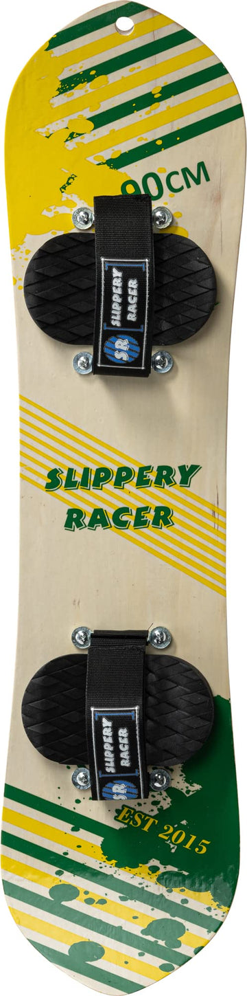 Slippery Racer Kids Hardwood Snowboard with hook and loop Binding in Various Sizes (90 CM-Yellow/Green)